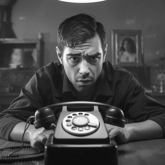 Business owner waiting by the phone, frustrated by website visitors not contacting his business despite receiving website traffic.